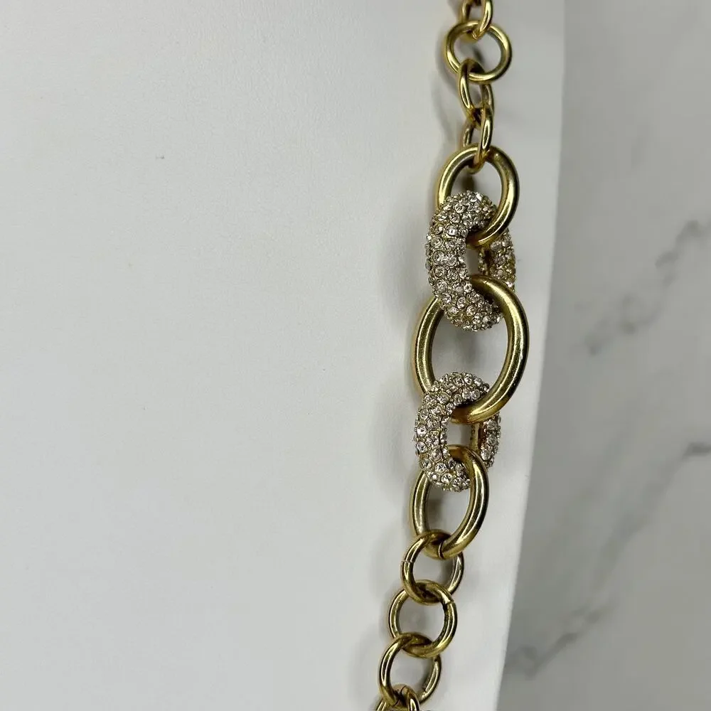 Ann Taylor Toggle Rhinestone Gold Chain Necklace ✨